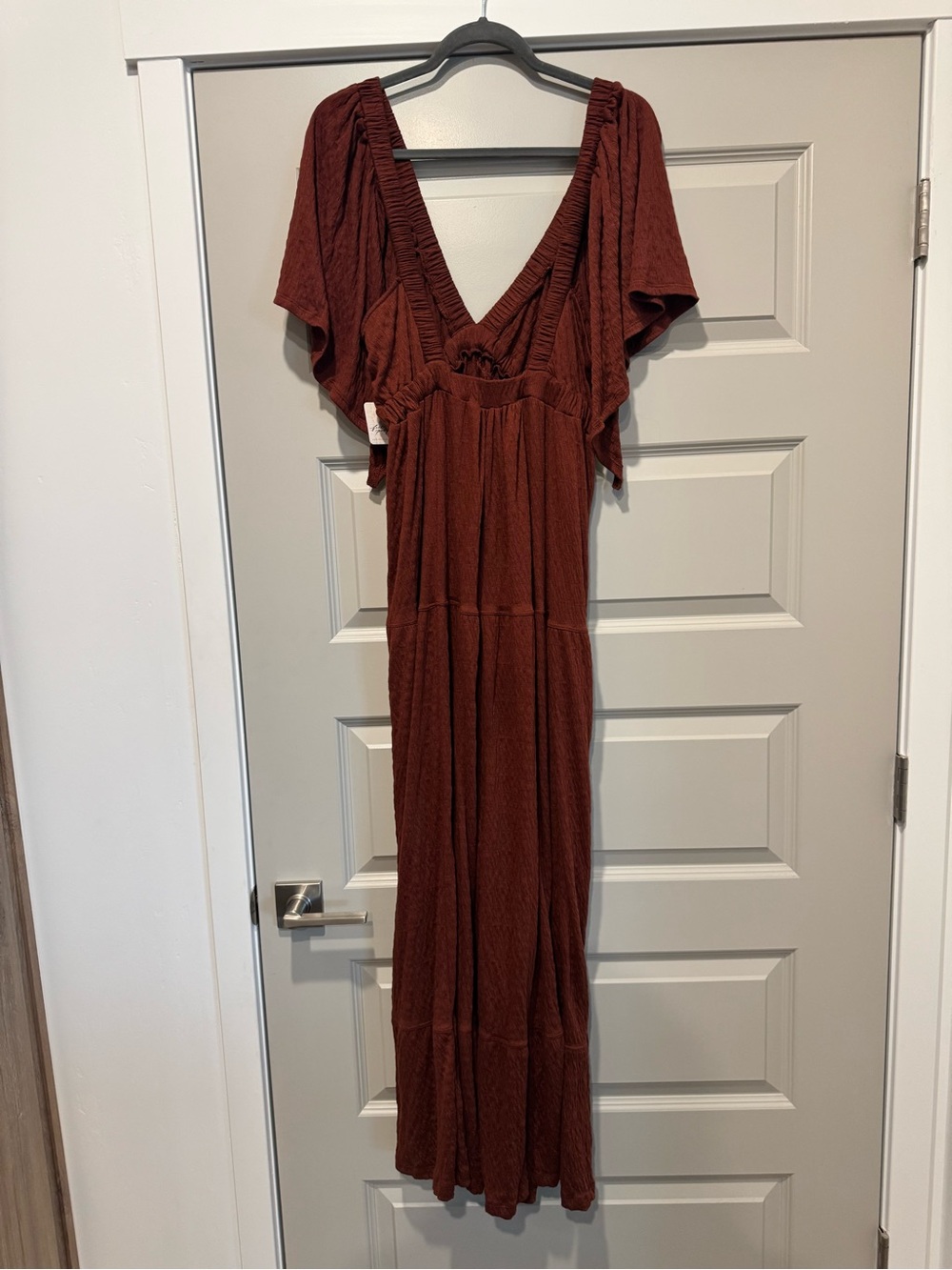Free People Beach Women's Rust Brown Maxi Dress with Flutter Sleeves